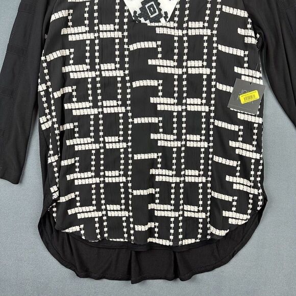 John Mark Top Women Small Black Anastasia Embroidered Aztec Geometric Blouse NEW - Picture 4 of 16